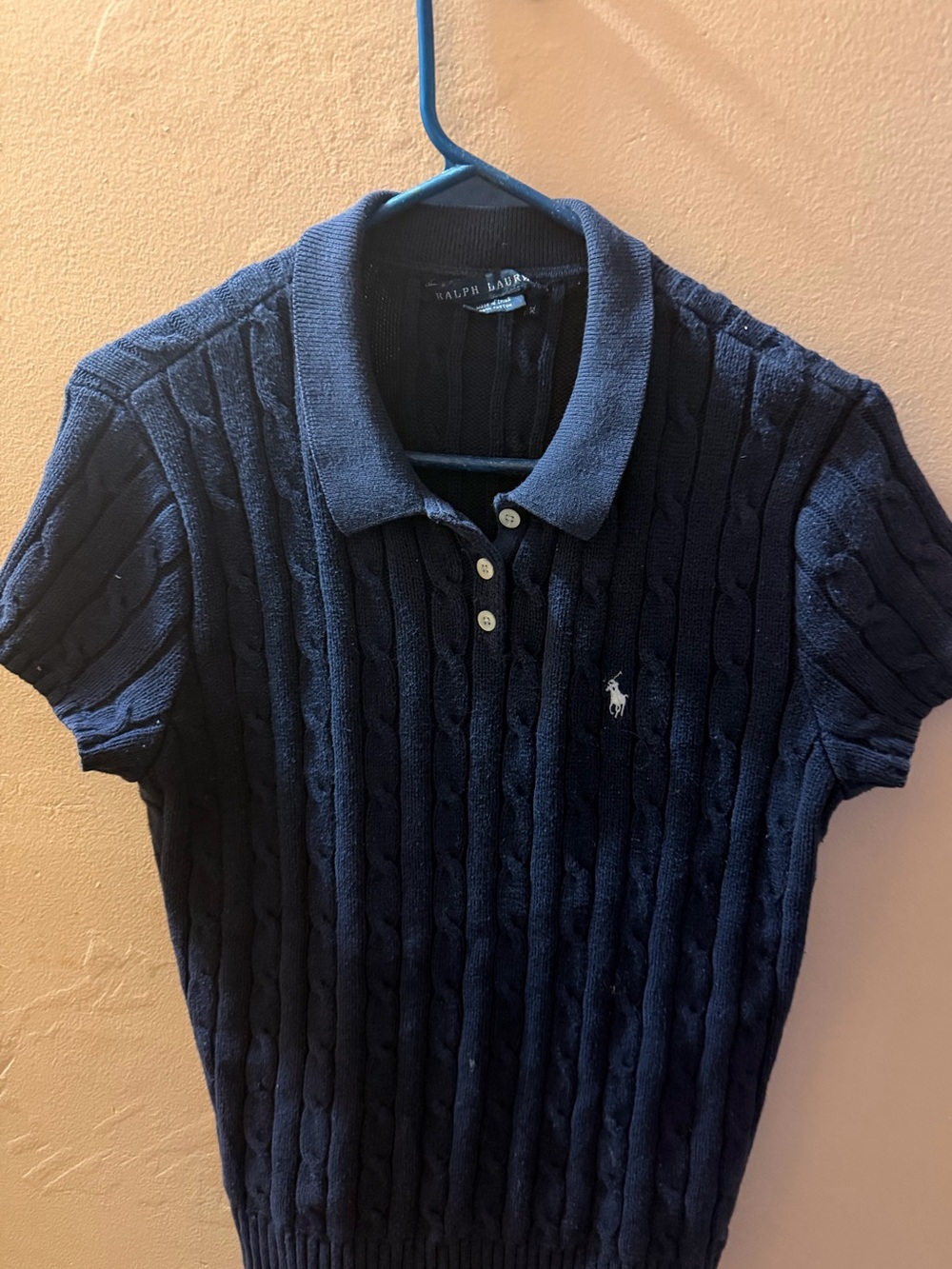 Ralph Lauren Navy Cable-Knit Polo Top